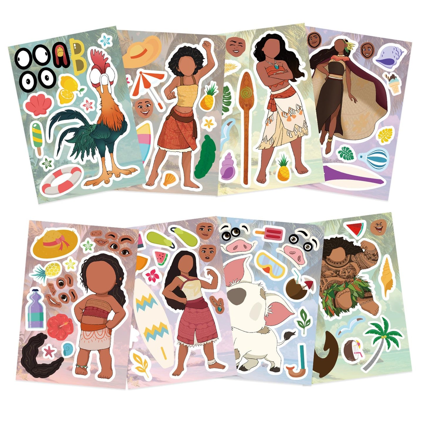 JJlin Moana Themed Stickers Pack – 24 Sheets, 8 Patterns, Waterproof Vinyl