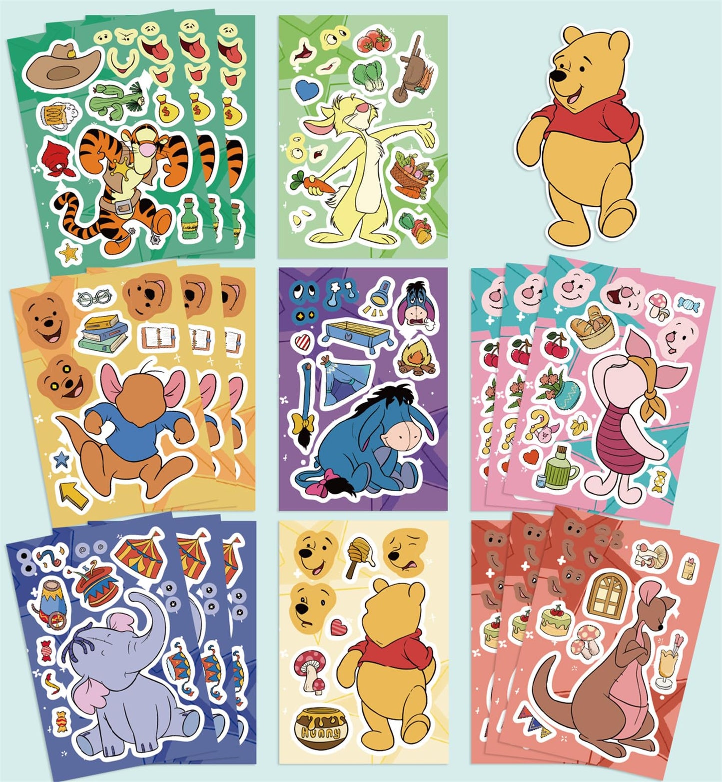 jjlin Winnie the Pooh Sticker Pack — 24 Sheets for Teens, Make Your Own Cartoon Faces, Waterproof Vinyl