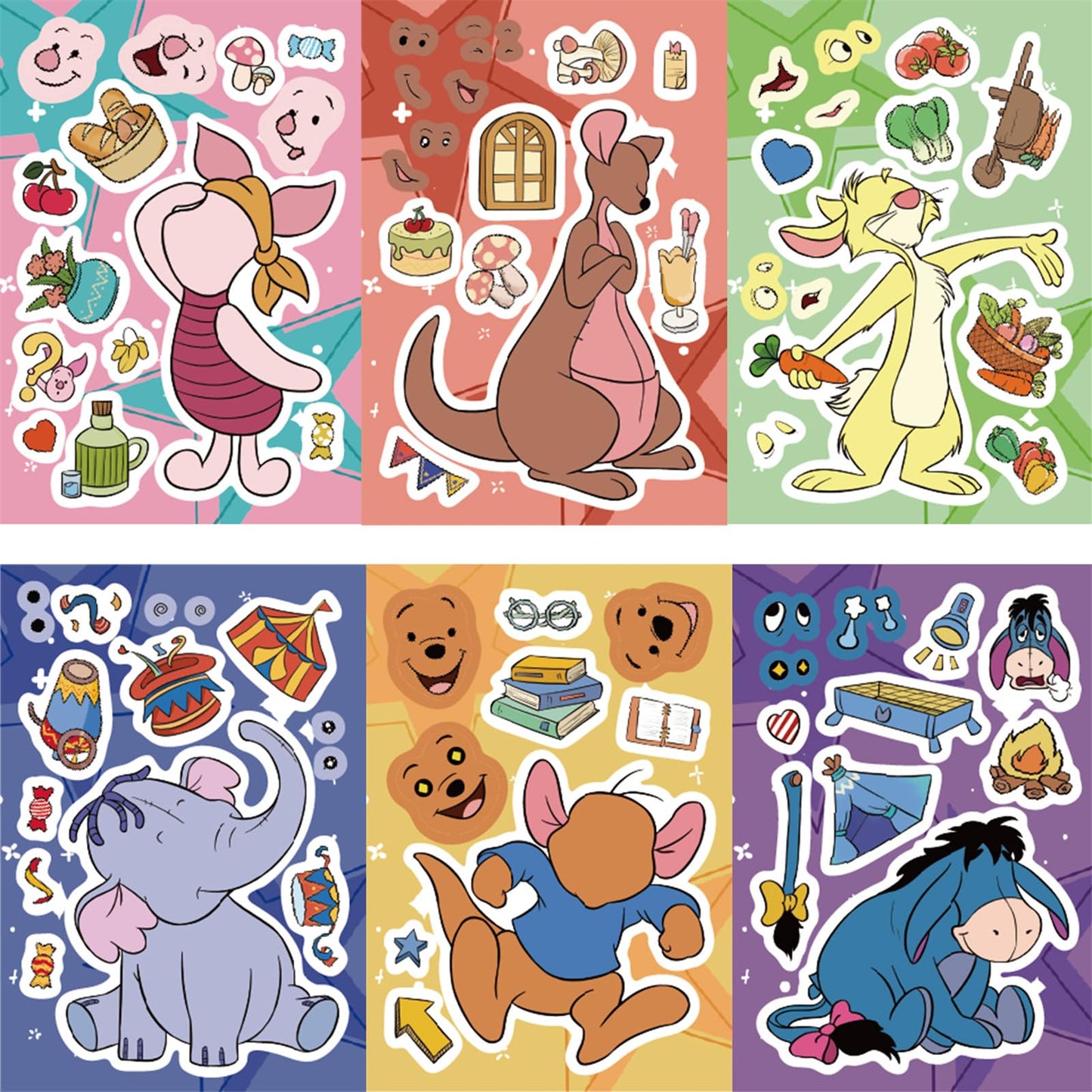 jjlin Winnie the Pooh Sticker Pack — 24 Sheets for Teens, Make Your Own Cartoon Faces, Waterproof Vinyl
