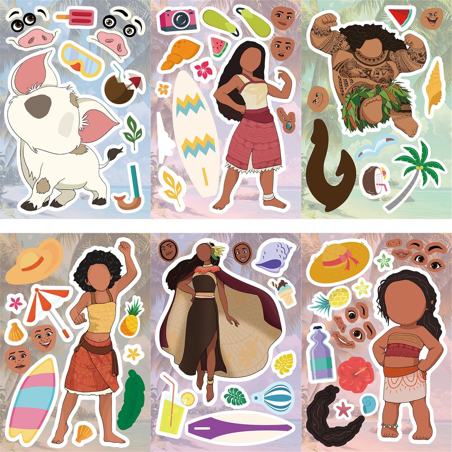 JJlin Moana Themed Stickers Pack – 24 Sheets, 8 Patterns, Waterproof Vinyl