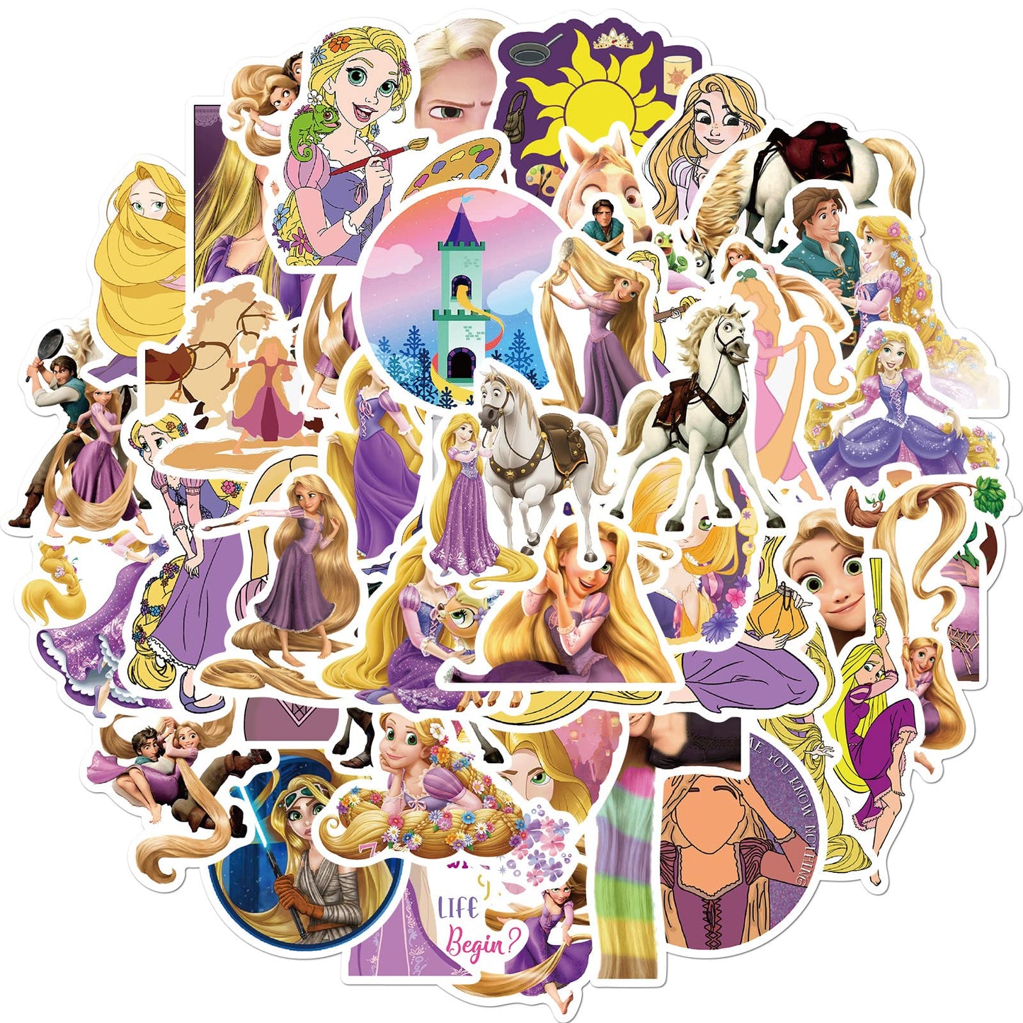 jjlin 50Pcs Tangled Cartoon Stickers – Waterproof Vinyl Decals for Laptop & Water Bottle