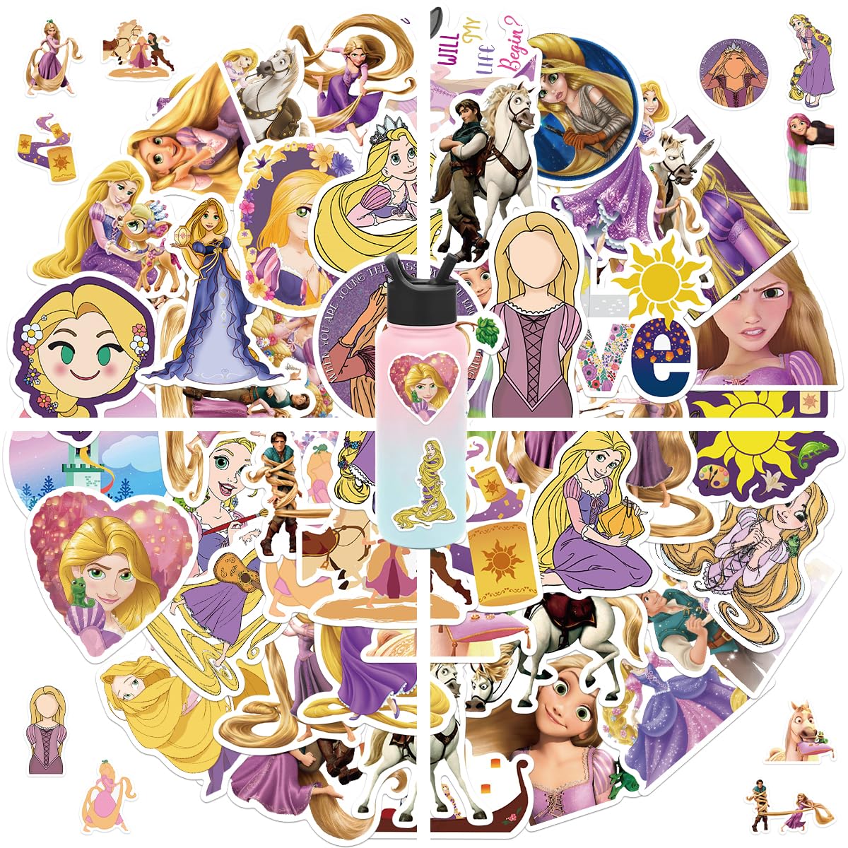 jjlin 50Pcs Tangled Cartoon Stickers – Waterproof Vinyl Decals for Laptop & Water Bottle