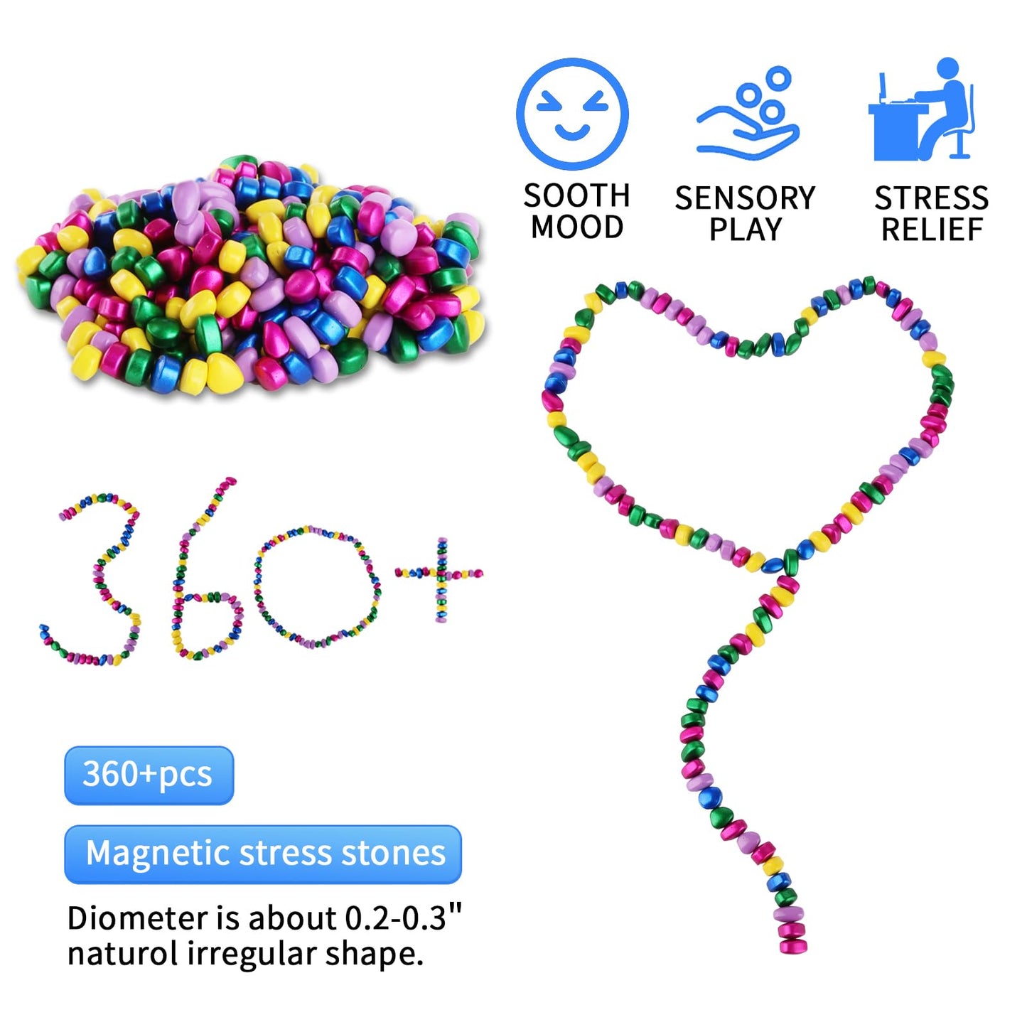 JJoizvyi 360pcs Fidget Toys – Magnetic Stones for Focus & Stress Relief