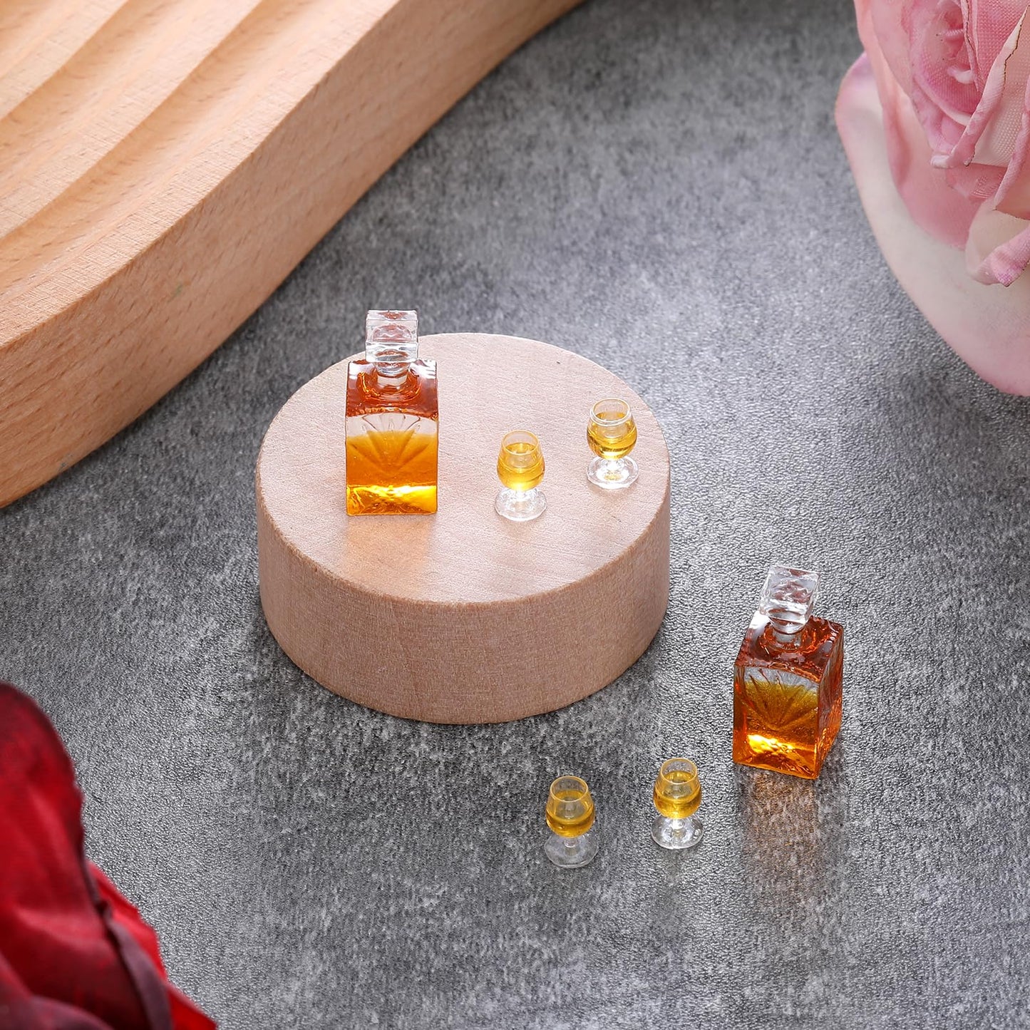 JJUNW 6 Pcs 1:12 Scale Dollhouse Miniature Bottles Set | Brown Resin Wine & Whiskey