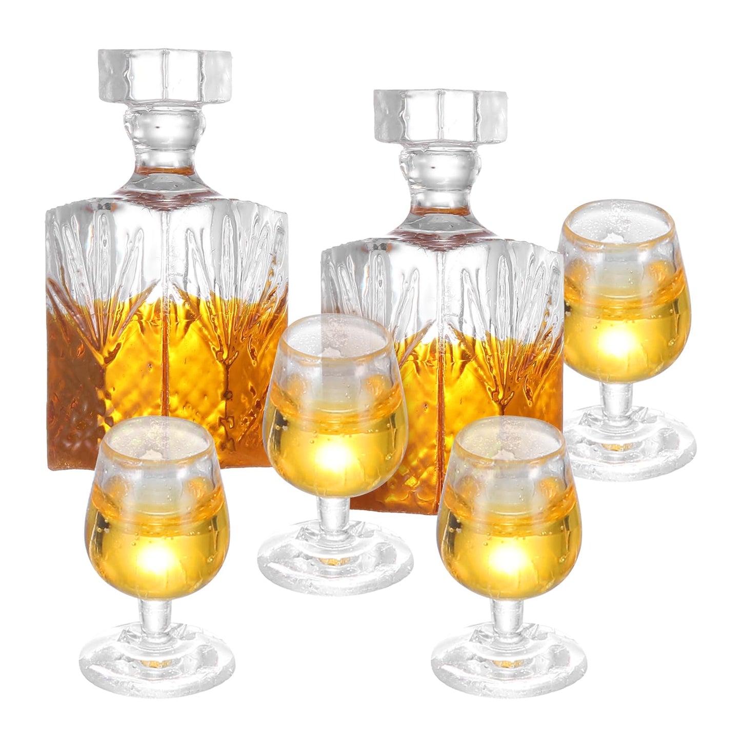 JJUNW 6 Pcs 1:12 Scale Dollhouse Miniature Bottles Set | Brown Resin Wine & Whiskey