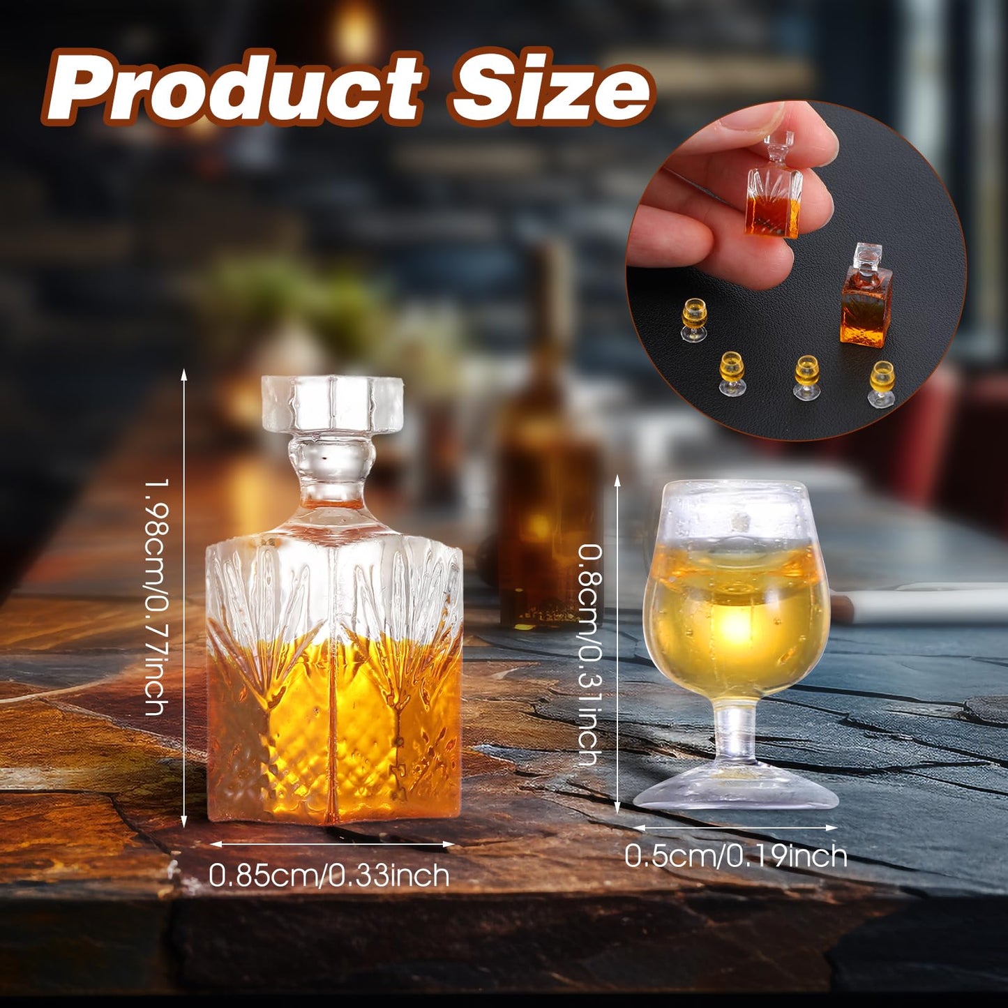 JJUNW 6 Pcs 1:12 Scale Dollhouse Miniature Bottles Set | Brown Resin Wine & Whiskey
