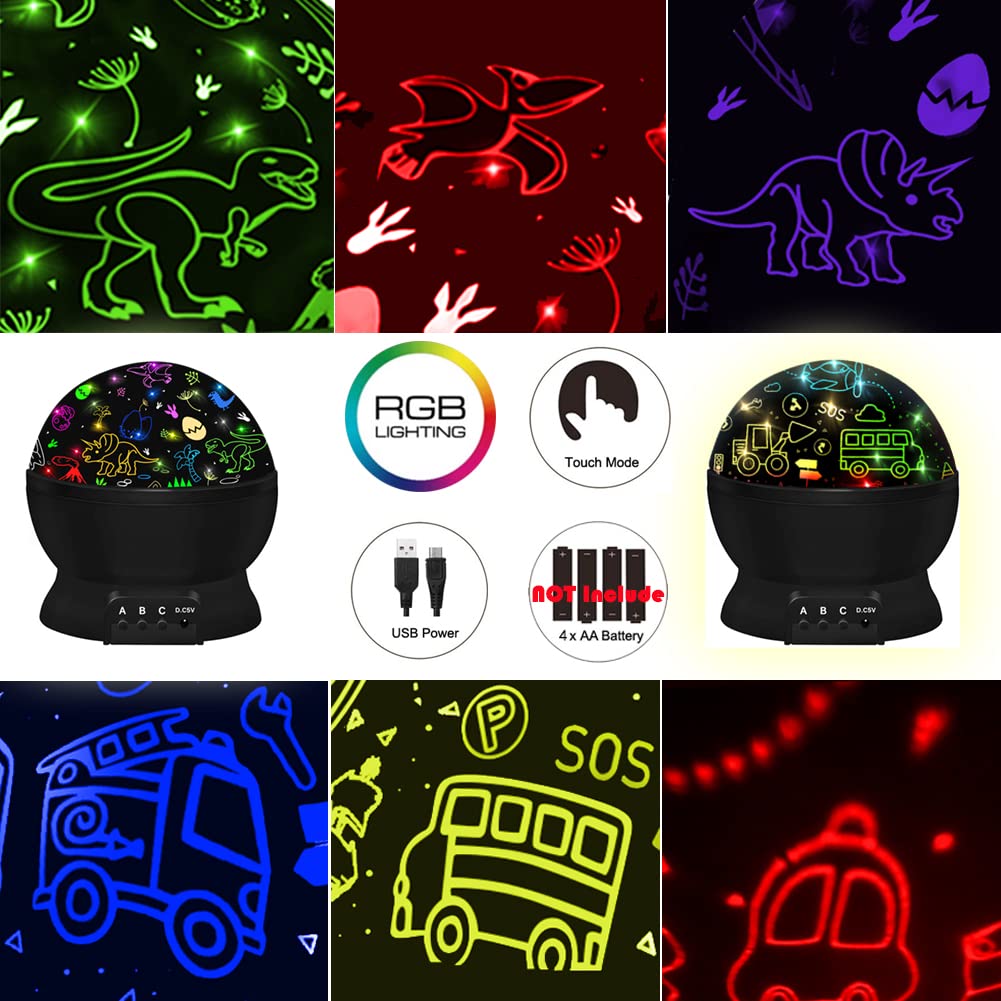 JKGIFTS Dinosaur Projection Night Light for Kids 3-8 | 360° LED Dino Toy