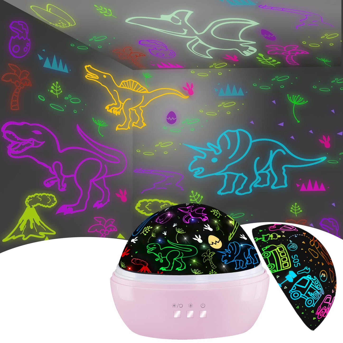 JKGIFTS Dinosaur Projection 2-in-1 Car Toy for Kids 2-10 | LED Night Light & Gift Idea