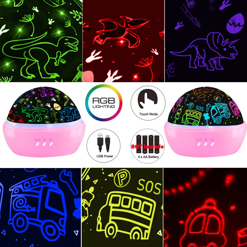 JKGIFTS Dinosaur Projection 2-in-1 Car Toy for Kids 2-10 | LED Night Light & Gift Idea