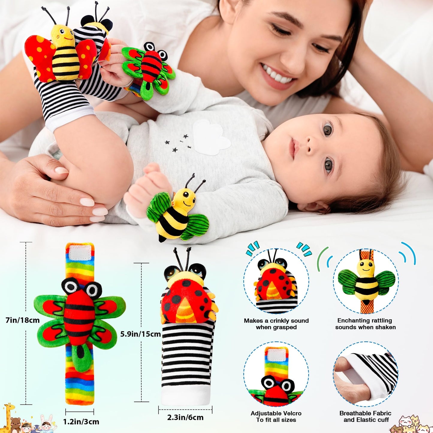 JKHEPL Baby Rattle Socks 0-6 Months – Wrist Rattle Toys for Infants, Soft Gift Idea