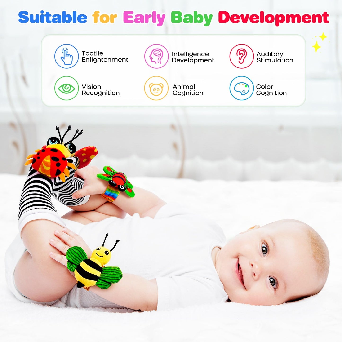 JKHEPL Baby Rattle Socks 0-6 Months – Wrist Rattle Toys for Infants, Soft Gift Idea