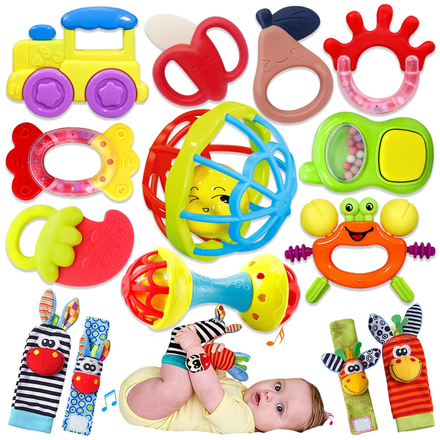 JKHEPL Baby Rattles & Teethers Set 0-12 Months — 14-Piece Infant Toys