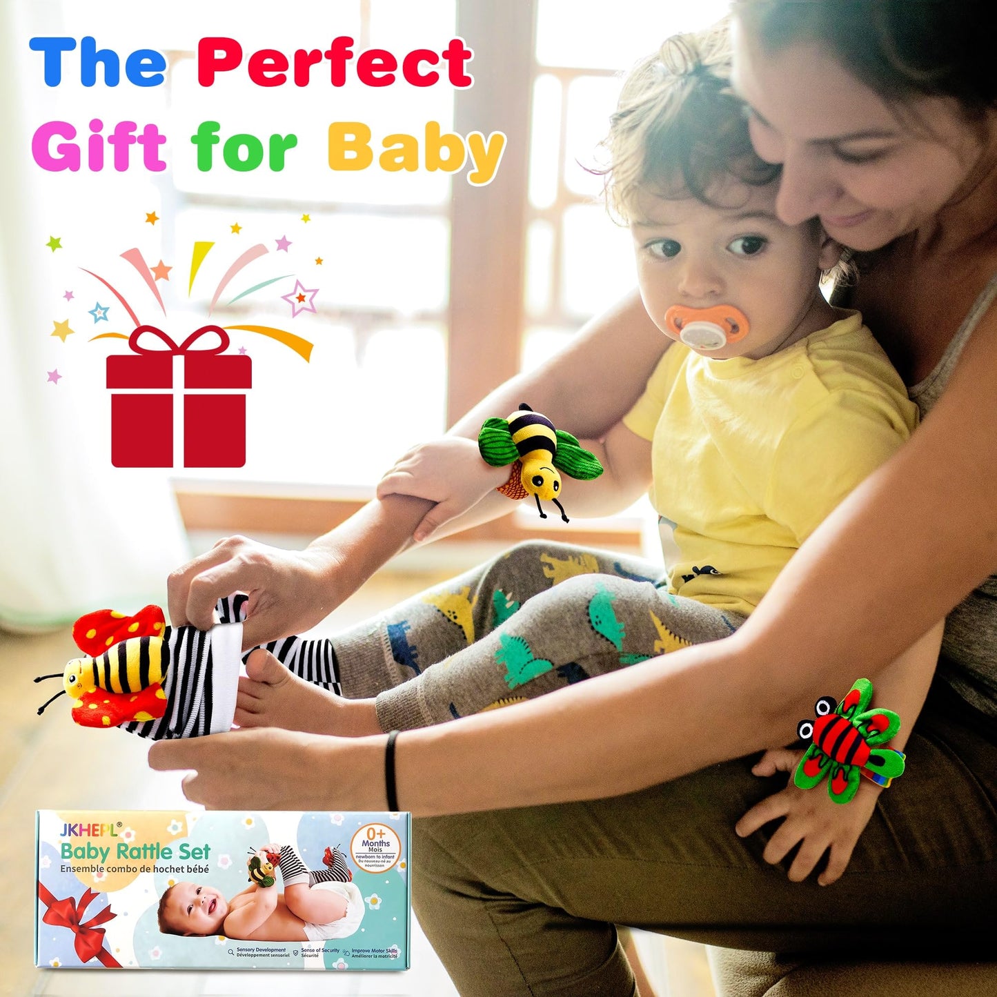 JKHEPL Baby Rattle Socks 0-6 Months – Wrist Rattle Toys for Infants, Soft Gift Idea