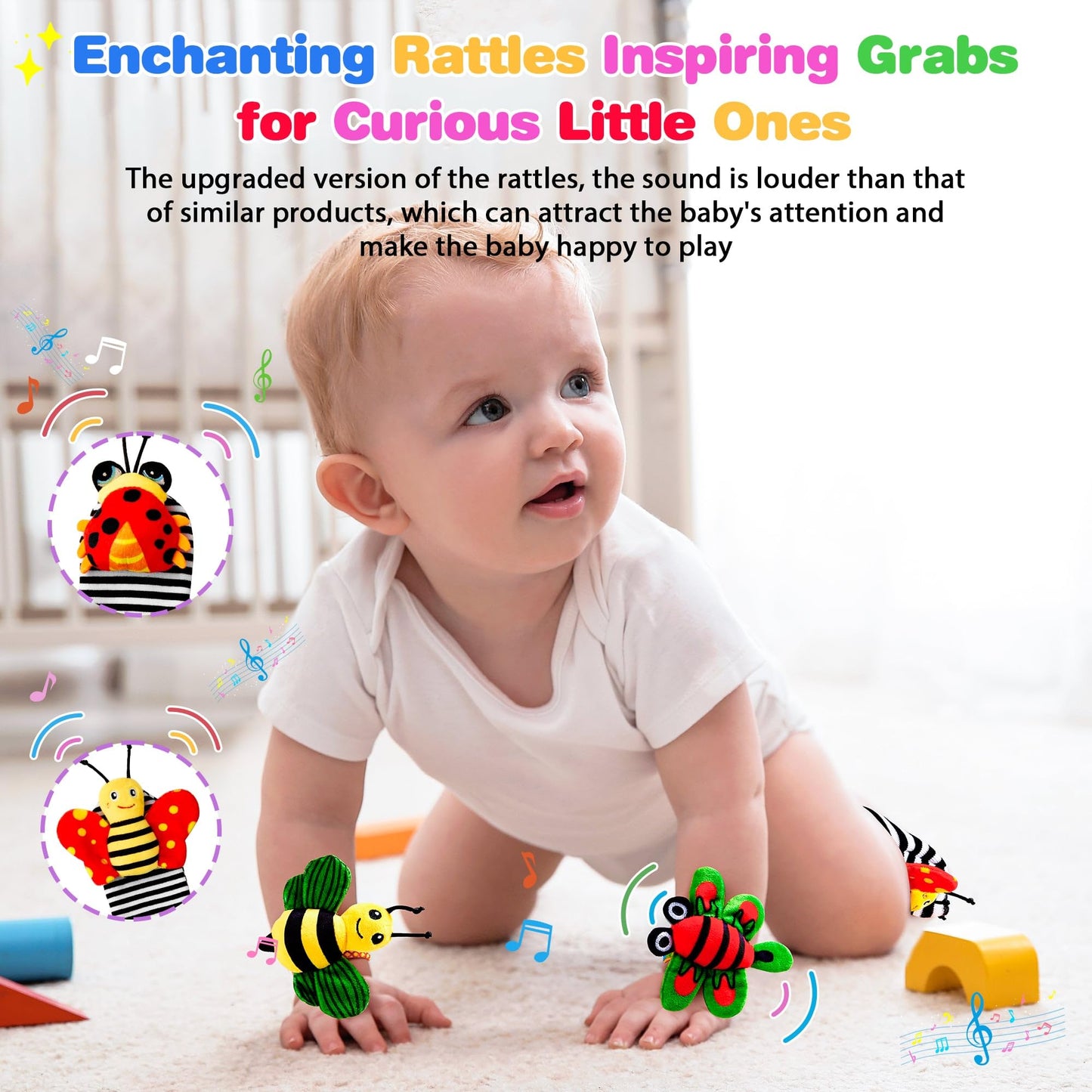 JKHEPL Baby Rattle Socks 0-6 Months – Wrist Rattle Toys for Infants, Soft Gift Idea