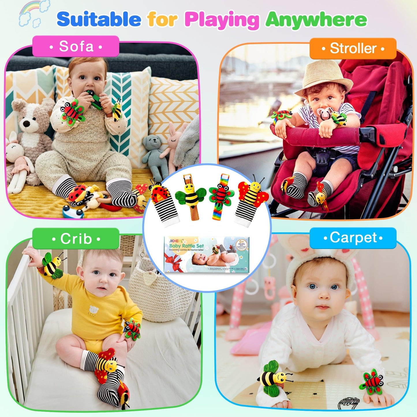 JKHEPL Baby Rattle Socks 0-6 Months – Wrist Rattle Toys for Infants, Soft Gift Idea