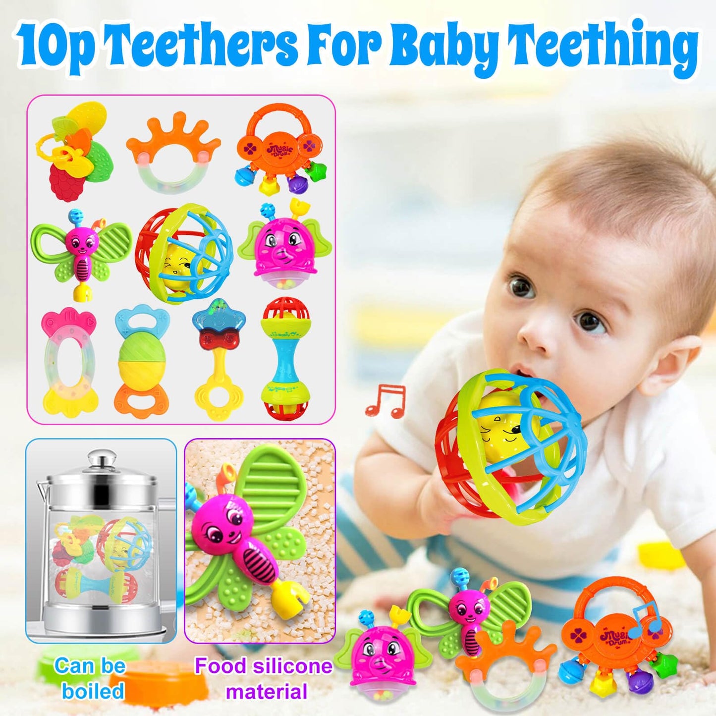 JKHEPL Baby Rattles & Teethers Set (0–6 Months) – Safe, Stimulating Infant Toys