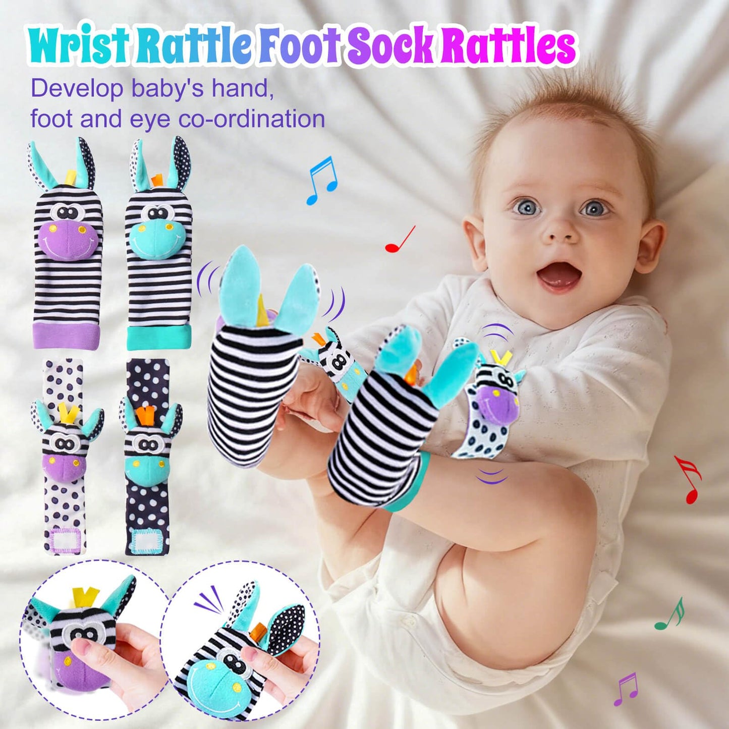 JKHEPL Baby Rattles & Teethers 14-Piece Set | 0-6 Months Infant Toys with Wrist Socks