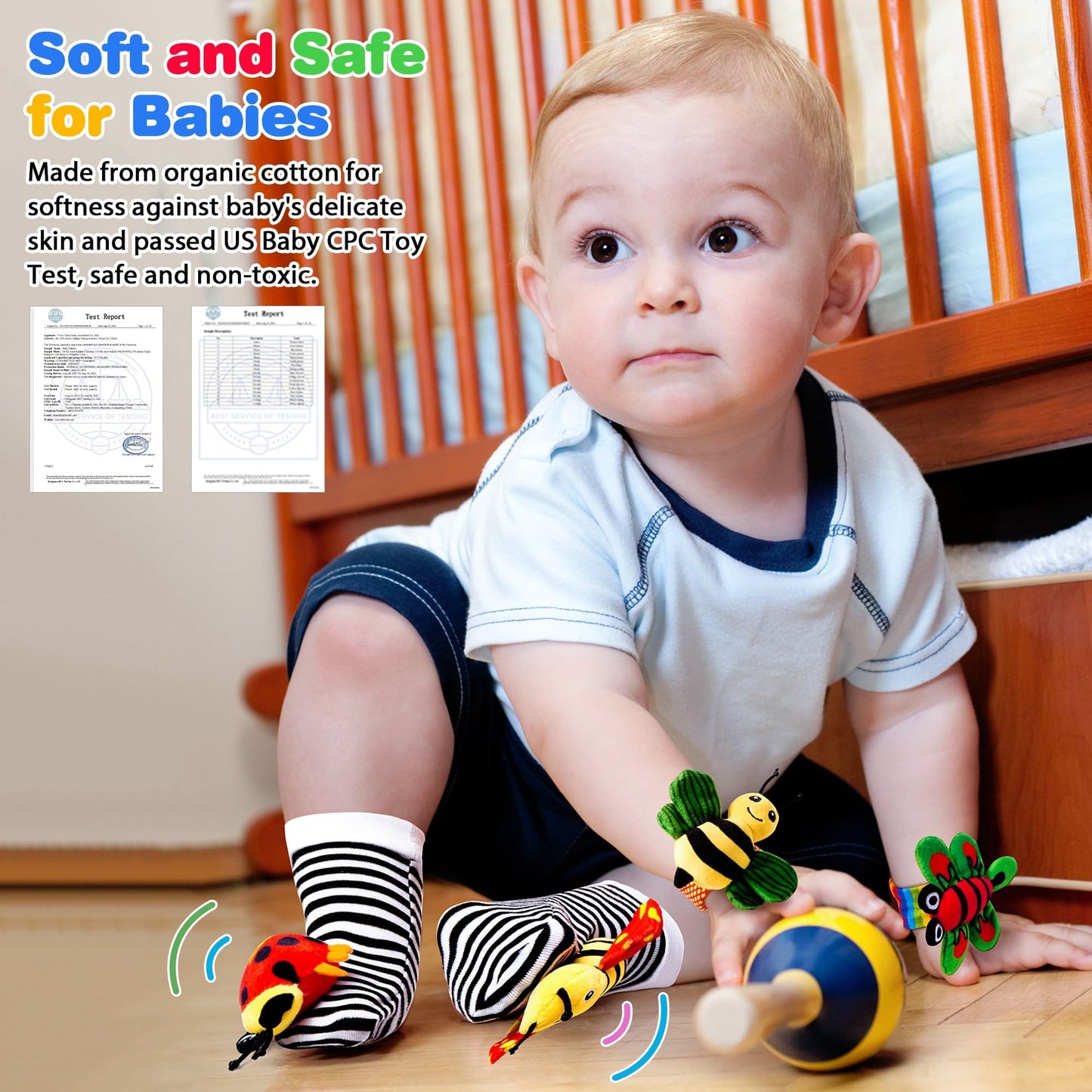 JKHEPL Baby Rattle Socks 0-6 Months – Wrist Rattle Toys for Infants, Soft Gift Idea