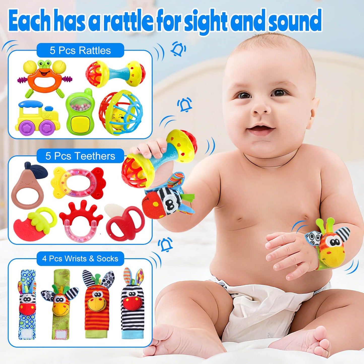 JKHEPL Baby Rattles & Teethers Set 0-12 Months — 14-Piece Infant Toys