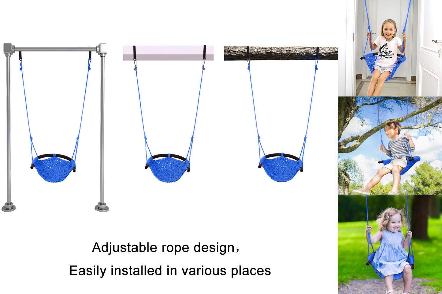 JKsmart 2 Pack Kids Swing Seat – Heavy Duty Rope Swing, 440 lb Capacity (Blue)