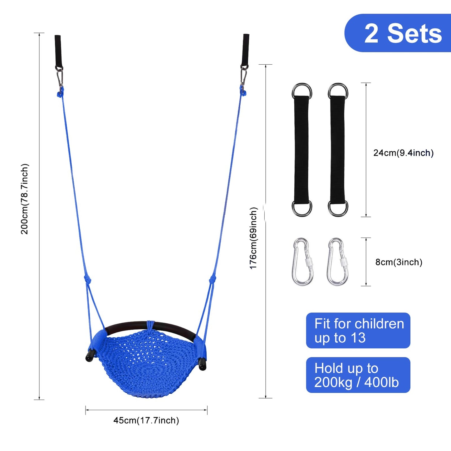 JKsmart 2 Pack Kids Swing Seat – Heavy Duty Rope Swing, 440 lb Capacity (Blue)