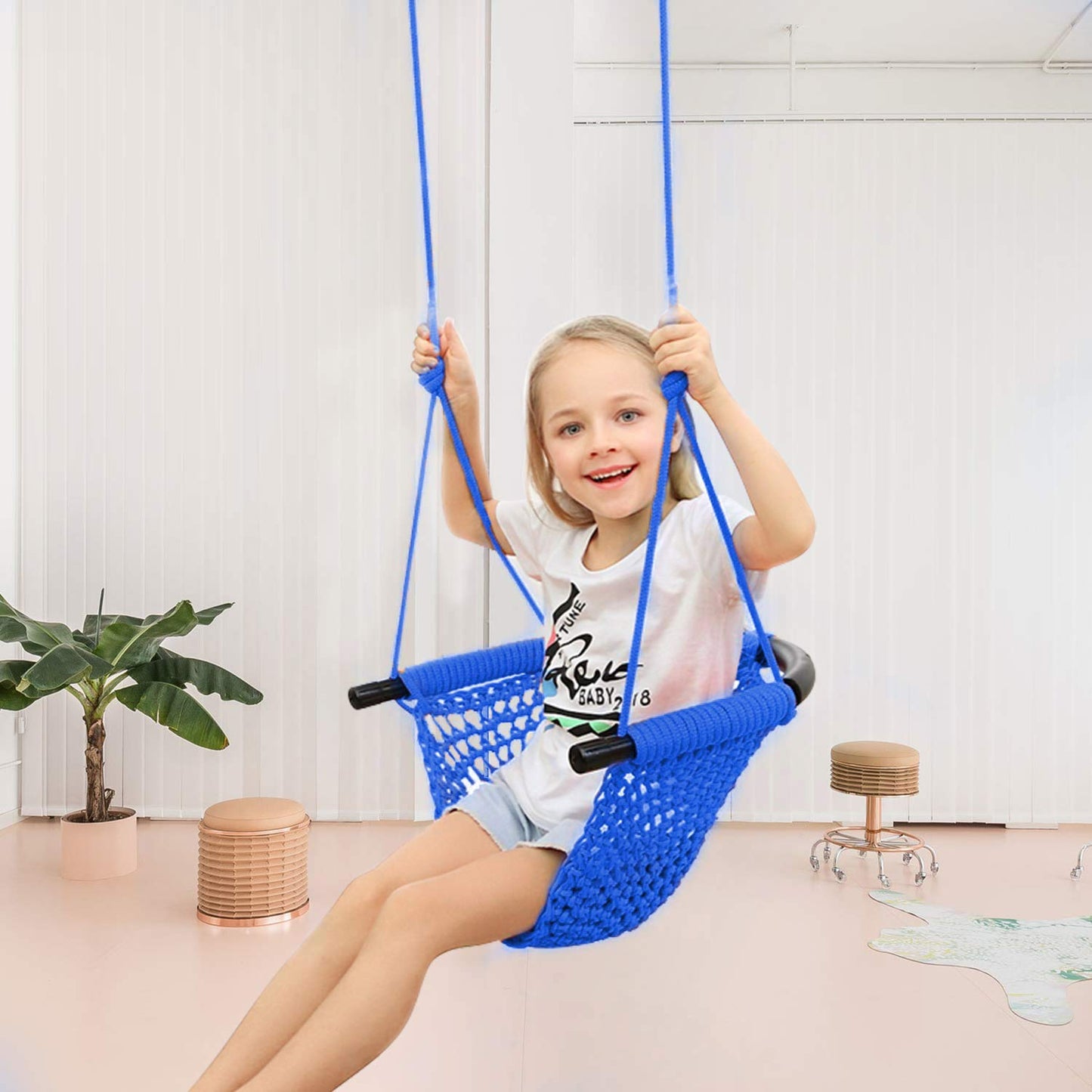 JKsmart Kids Swing Seat – Heavy-Duty Rope, 440 lbs Capacity, Indoor/Outdoor, Blue
