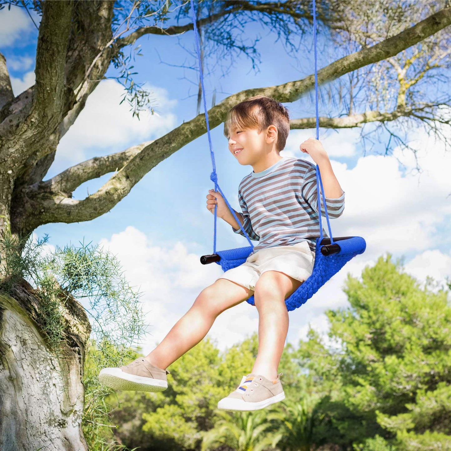 JKsmart Kids Swing Seat – Heavy-Duty Rope, 440 lbs Capacity, Indoor/Outdoor, Blue