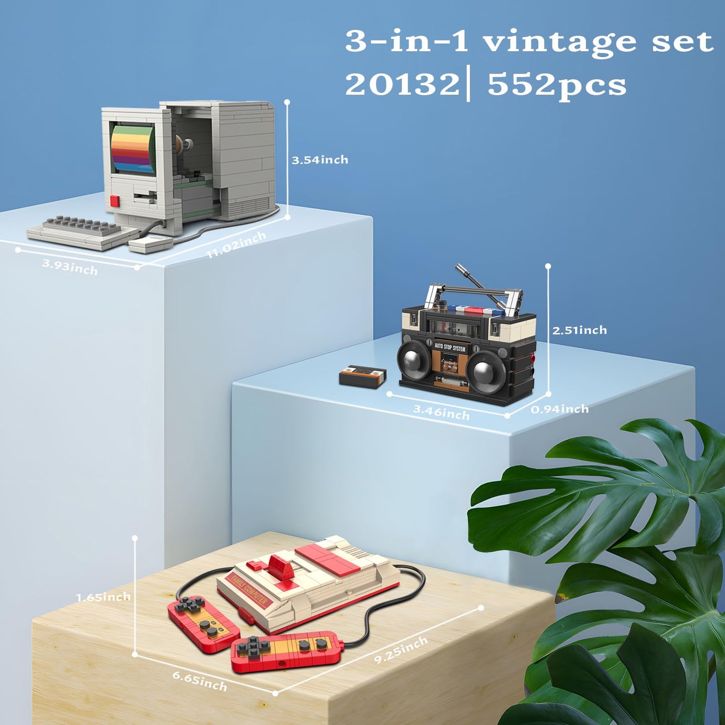 JMBricklayer Vintage Model Building Set 20132 – 552 Pieces: Retro Game Console, Radio & Computer