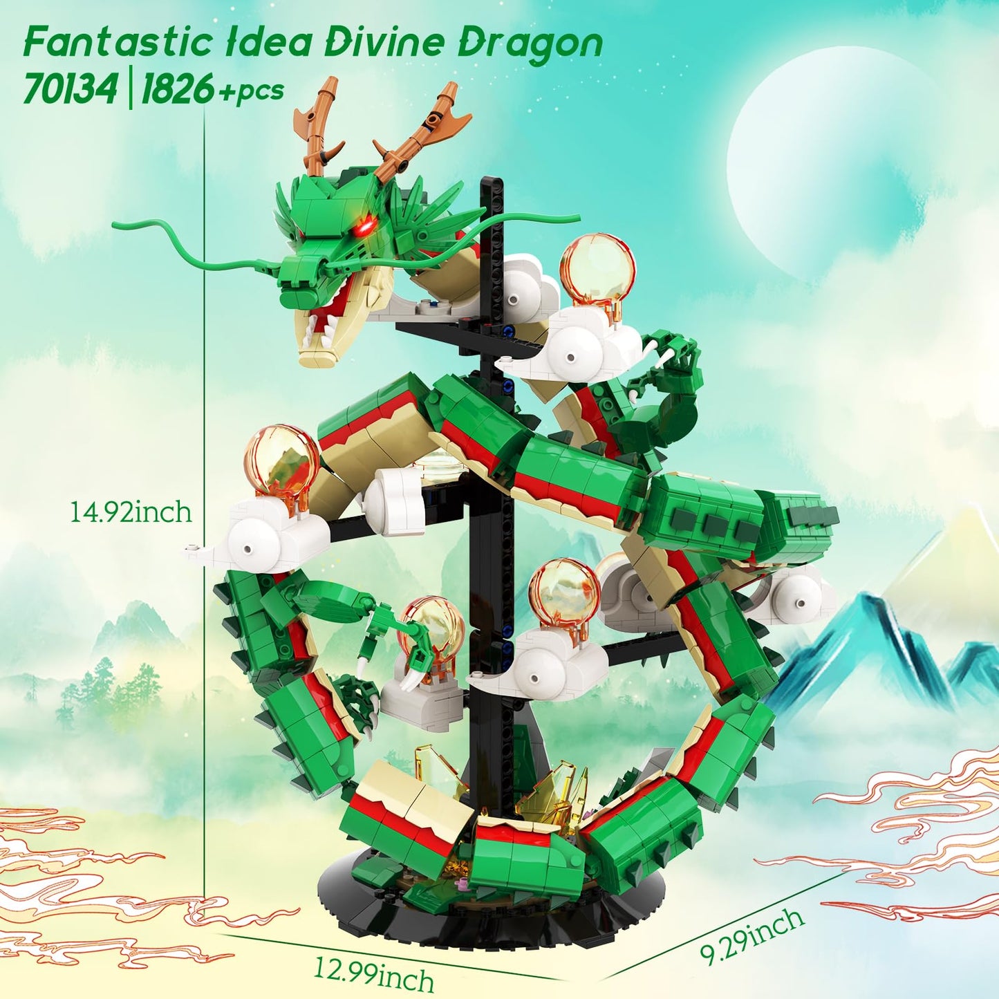 JMBricklayer Dragon Building Set for Adults 70134 – Lighting Dragon Model with Display Stand