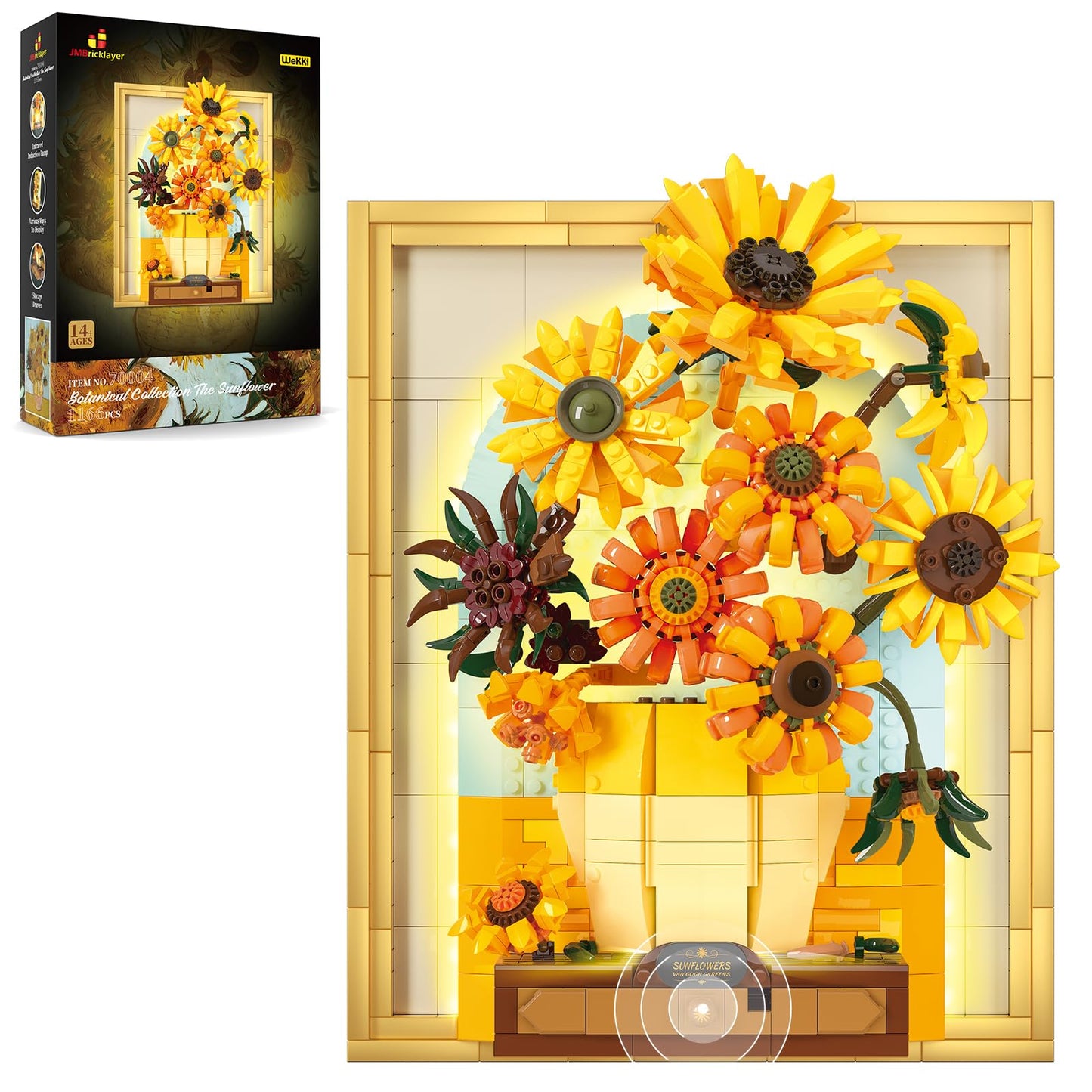 JMBricklayer Flowers Sunflower Building Set with Lights 70004 – Van Gogh Inspired 3D Wall Art