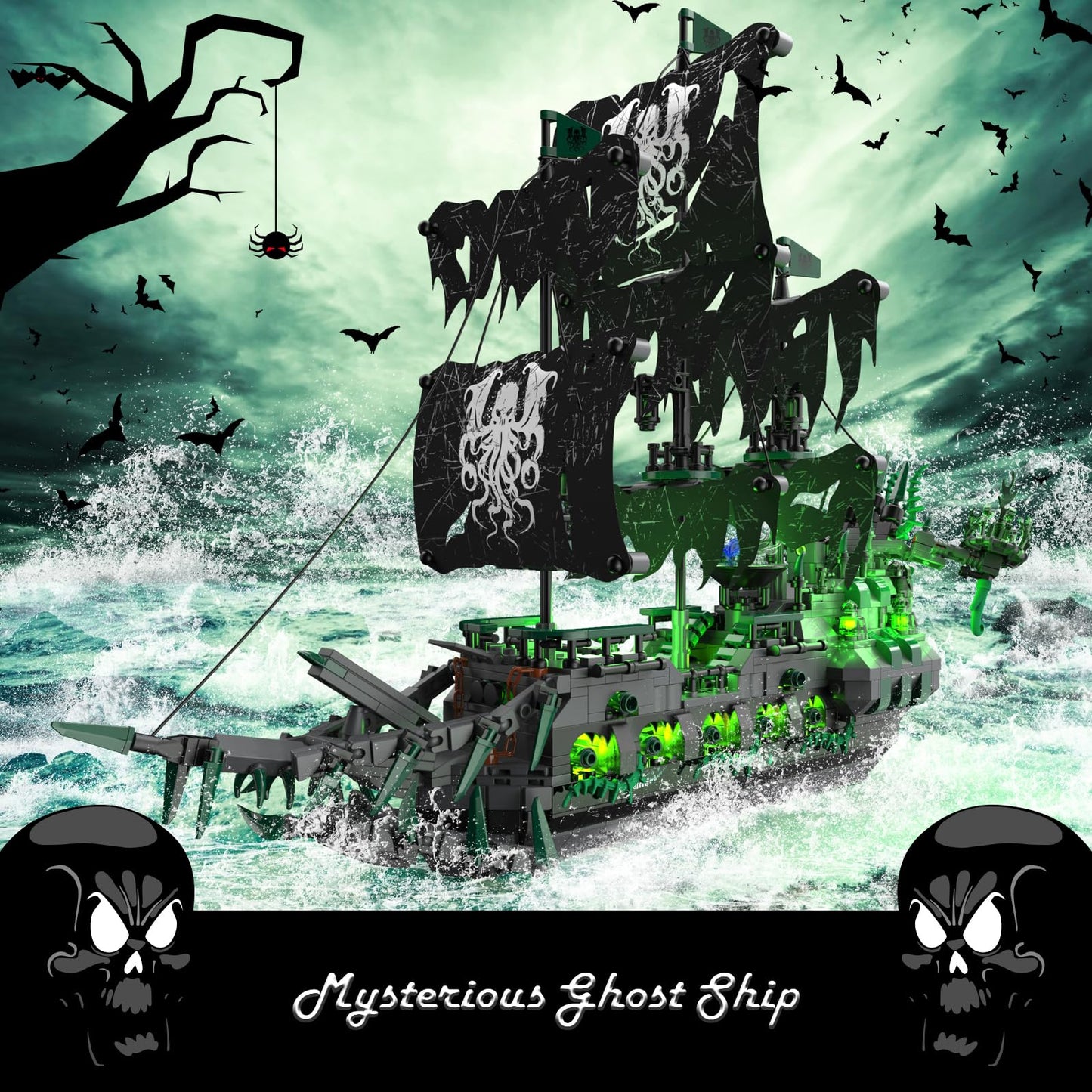 JMBricklayer Pirate Ship Building Toys with Lights – Ghost Ship Flying Dutchman Model (40001) | 1100 PCS
