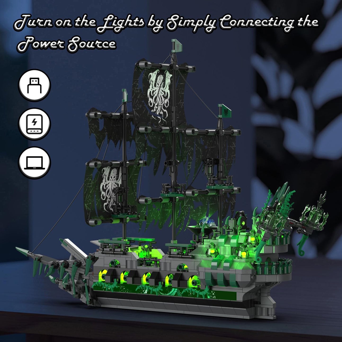JMBricklayer Pirate Ship Building Toys with Lights – Ghost Ship Flying Dutchman Model (40001) | 1100 PCS