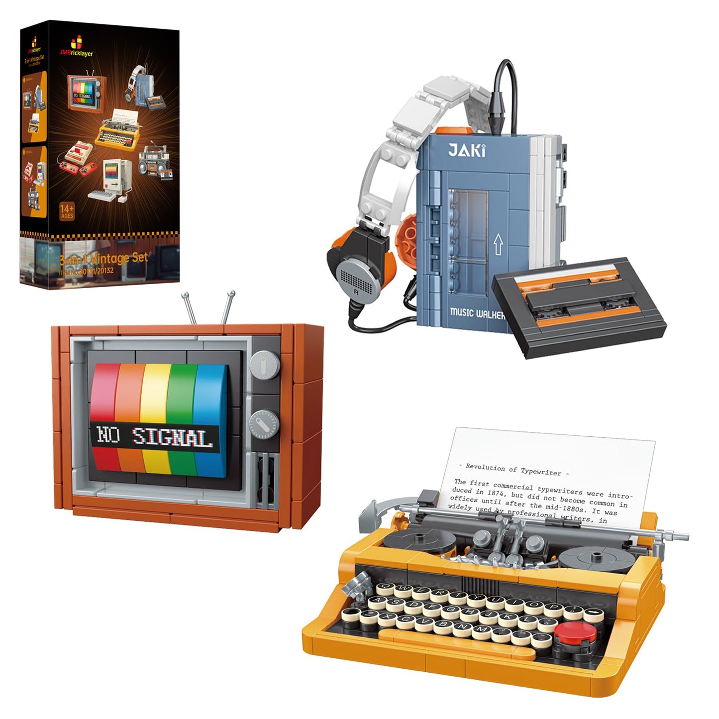 JMBricklayer Typewriter Walkman Television Building Toys 660-Piece – Retro Collectible Display Model