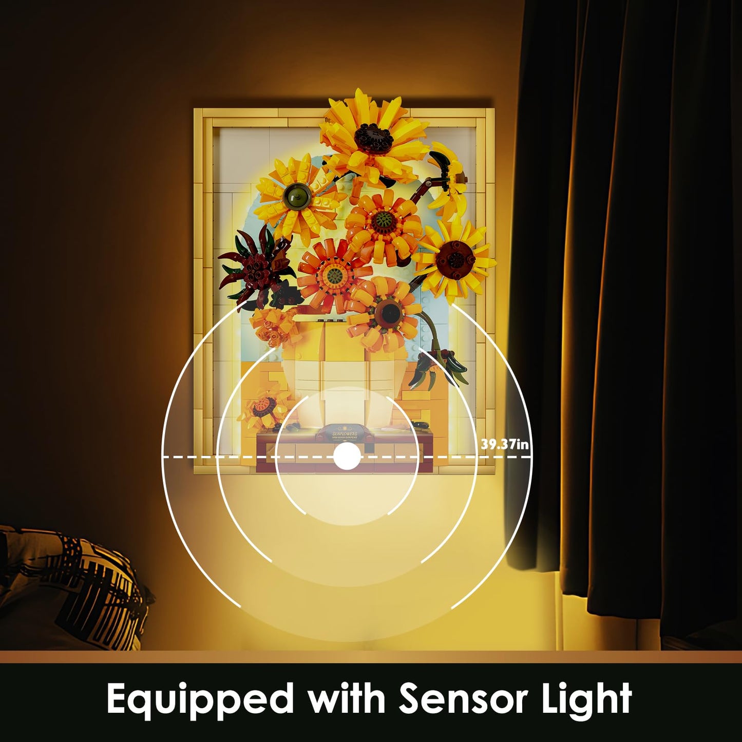 JMBricklayer Flowers Sunflower Building Set with Lights 70004 – Van Gogh Inspired 3D Wall Art