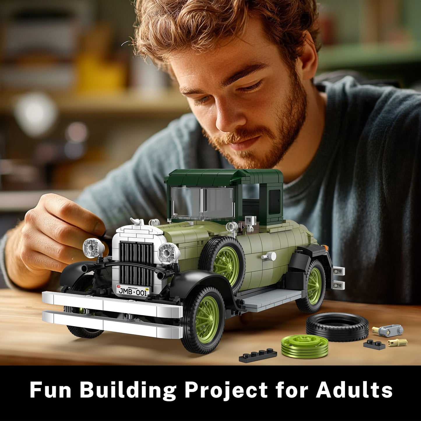 JMBricklayer Vintage Cars 1297-Piece Lighted Model Kit 50001 | Classic Retro Display