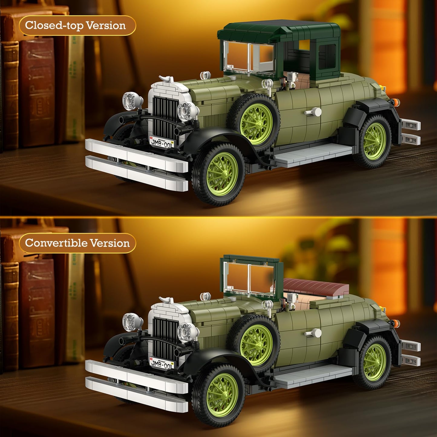 JMBricklayer Vintage Cars 1297-Piece Lighted Model Kit 50001 | Classic Retro Display