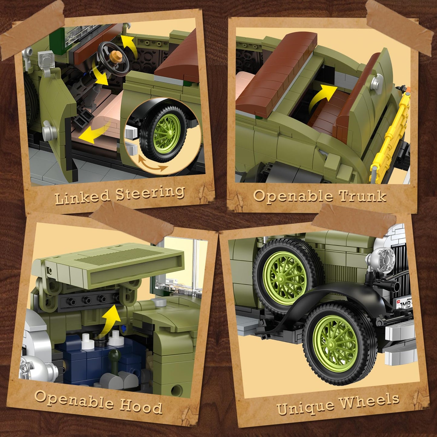 JMBricklayer Vintage Cars 1297-Piece Lighted Model Kit 50001 | Classic Retro Display