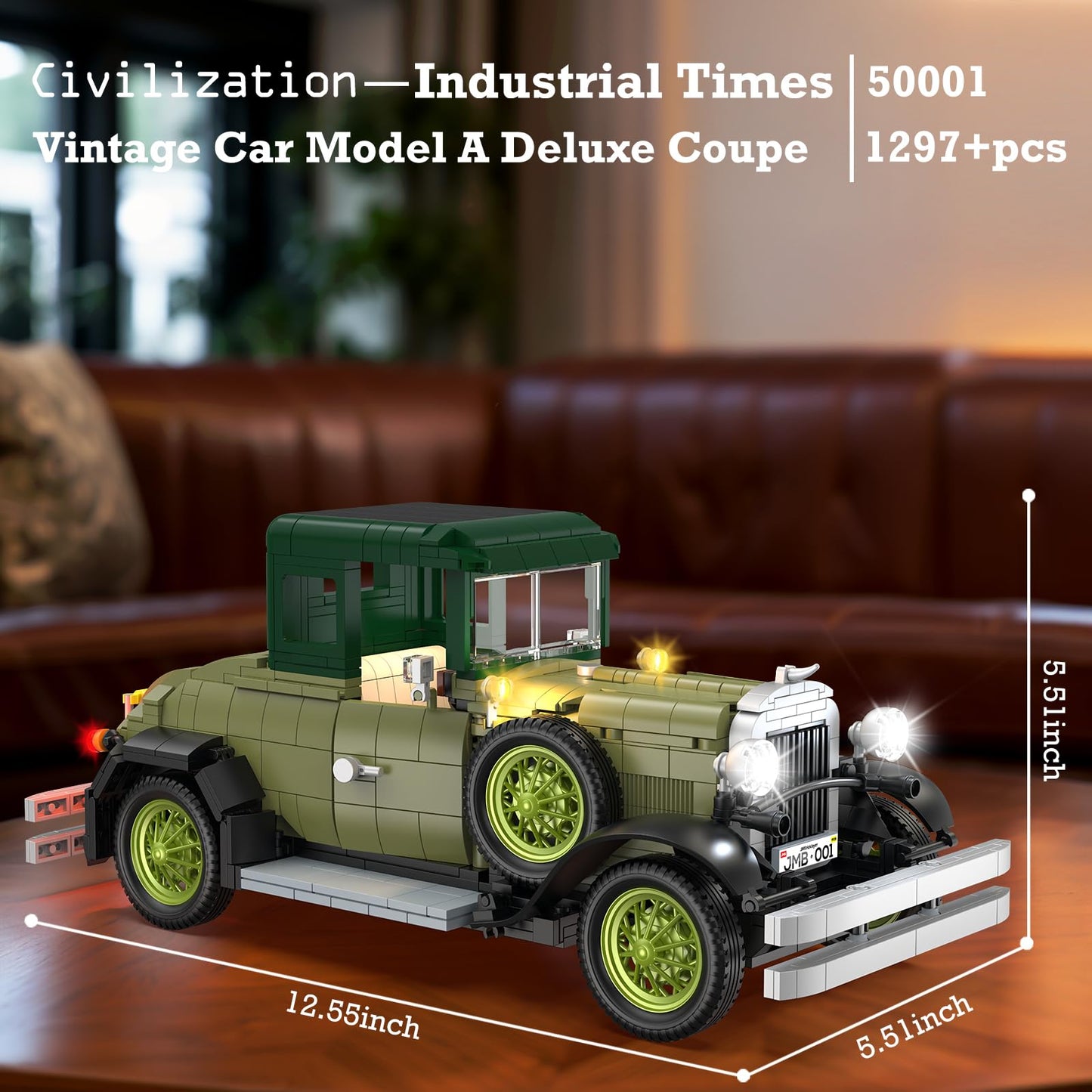 JMBricklayer Vintage Cars 1297-Piece Lighted Model Kit 50001 | Classic Retro Display