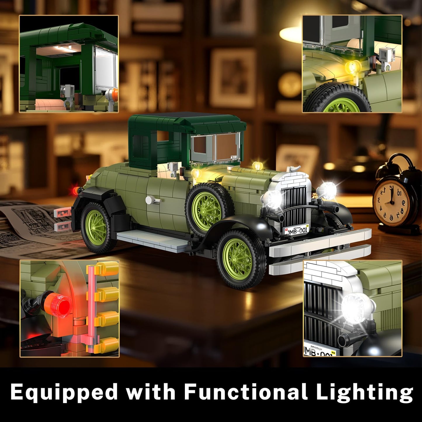 JMBricklayer Vintage Cars 1297-Piece Lighted Model Kit 50001 | Classic Retro Display