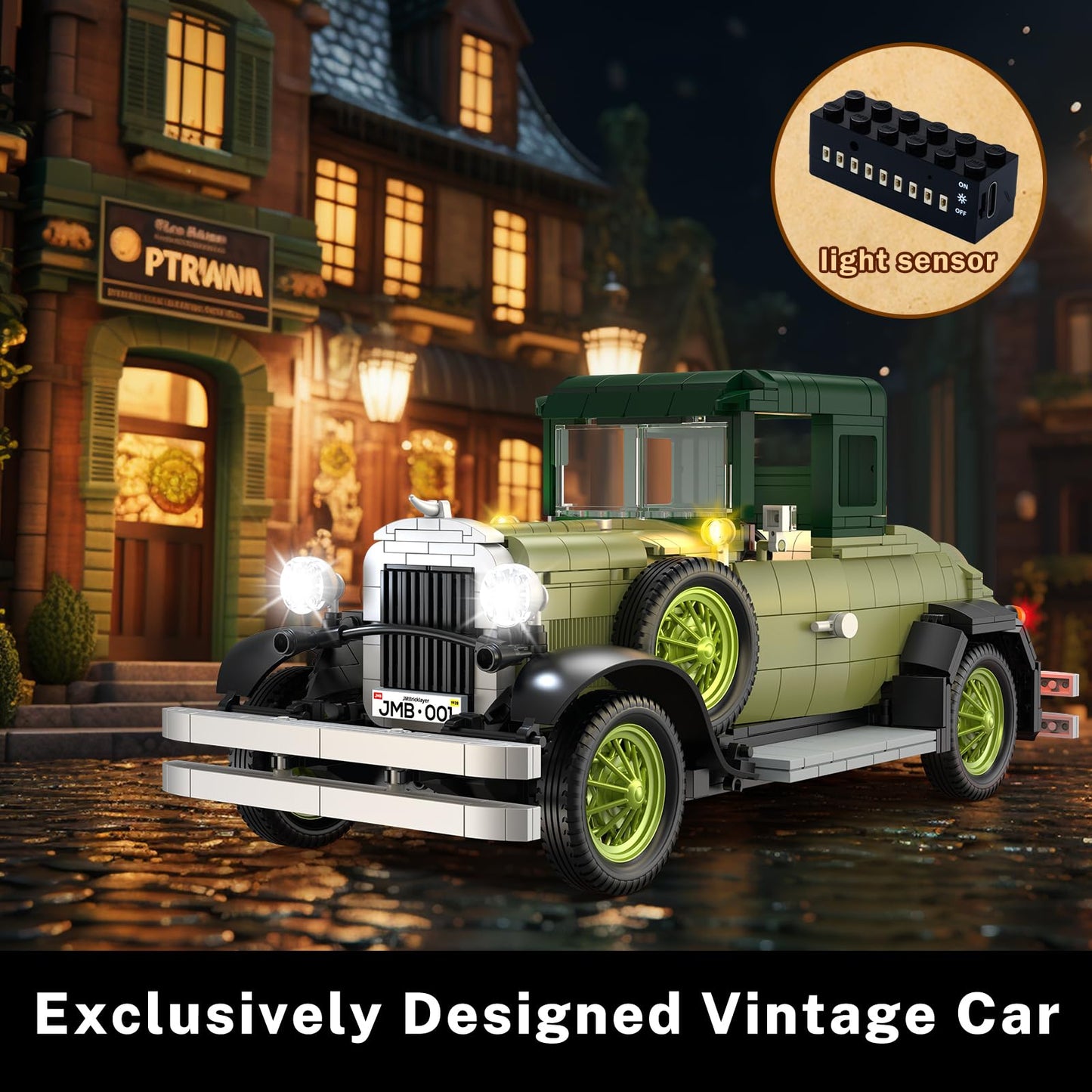 JMBricklayer Vintage Cars 1297-Piece Lighted Model Kit 50001 | Classic Retro Display