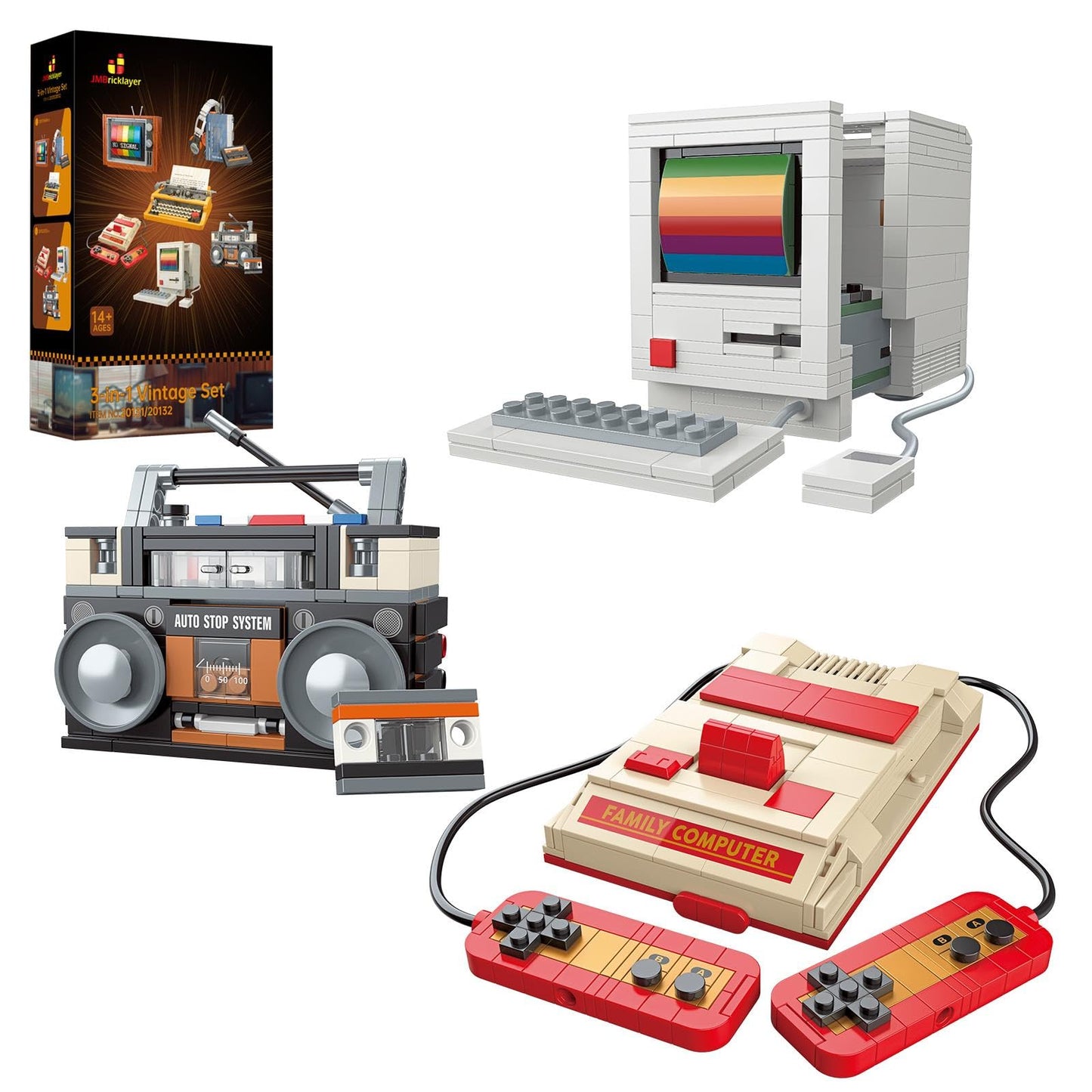 JMBricklayer Vintage Model Building Set 20132 – 552 Pieces: Retro Game Console, Radio & Computer