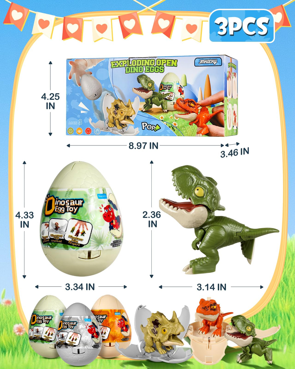 JMHACHY 3 Pack Jumbo Dinosaur Eggs — Hatchable Surprise Toys for Kids