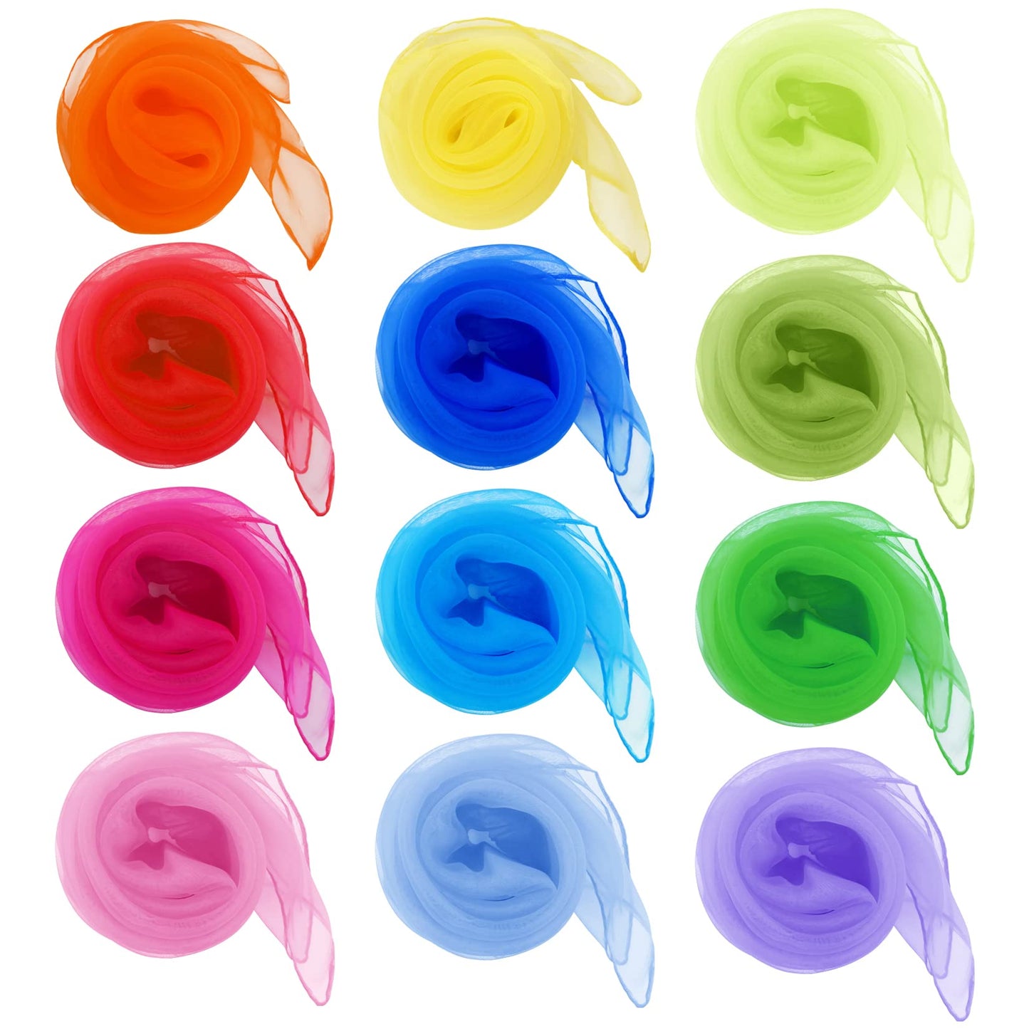 Jmkcoz 12pcs Square Juggling Silk Scarves – 24 Inches, 12 Colors for Dance & Magic