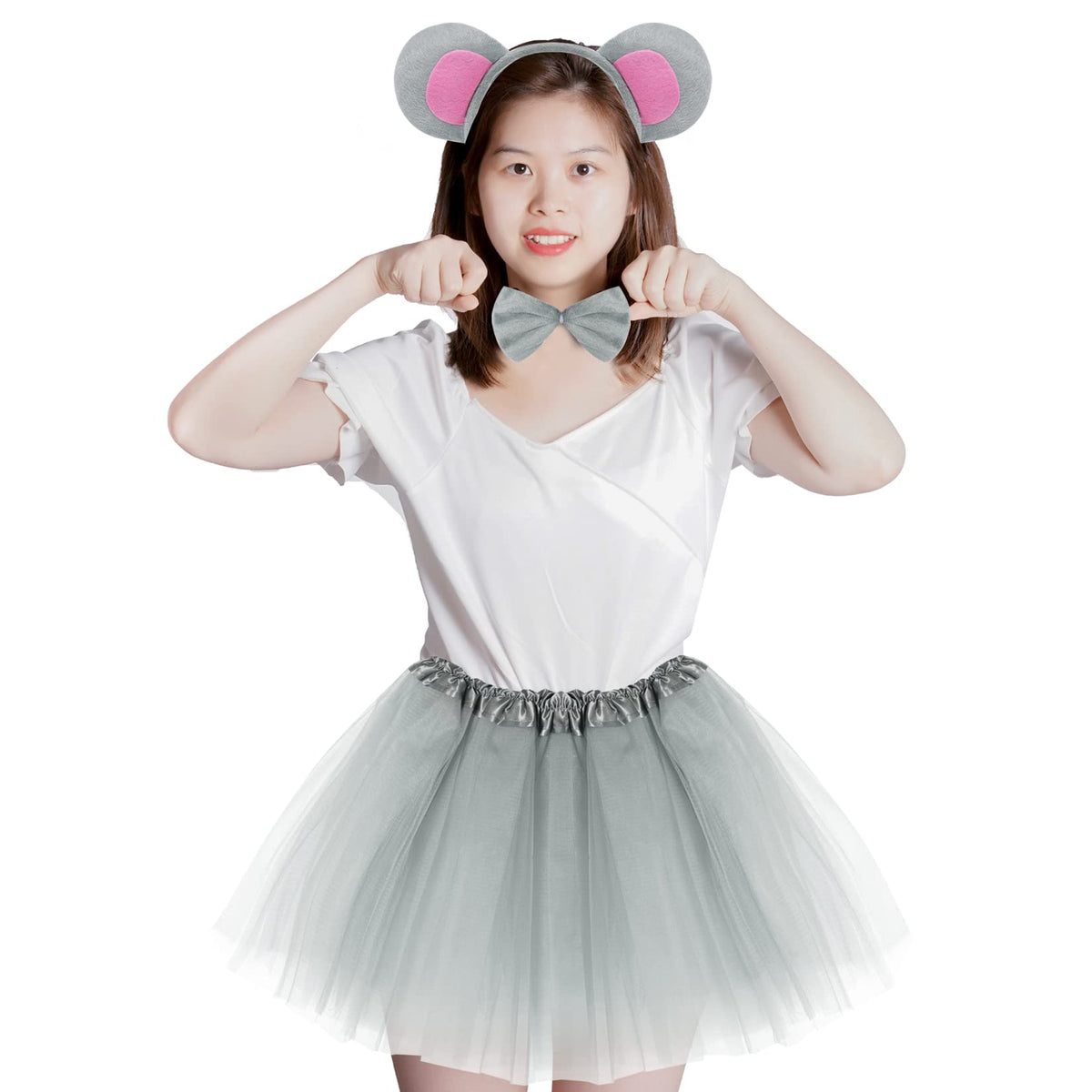 Jmkcoz Kids Gray Mouse Costume Kit – Ears Headband, Bowtie, Tail & Tutu