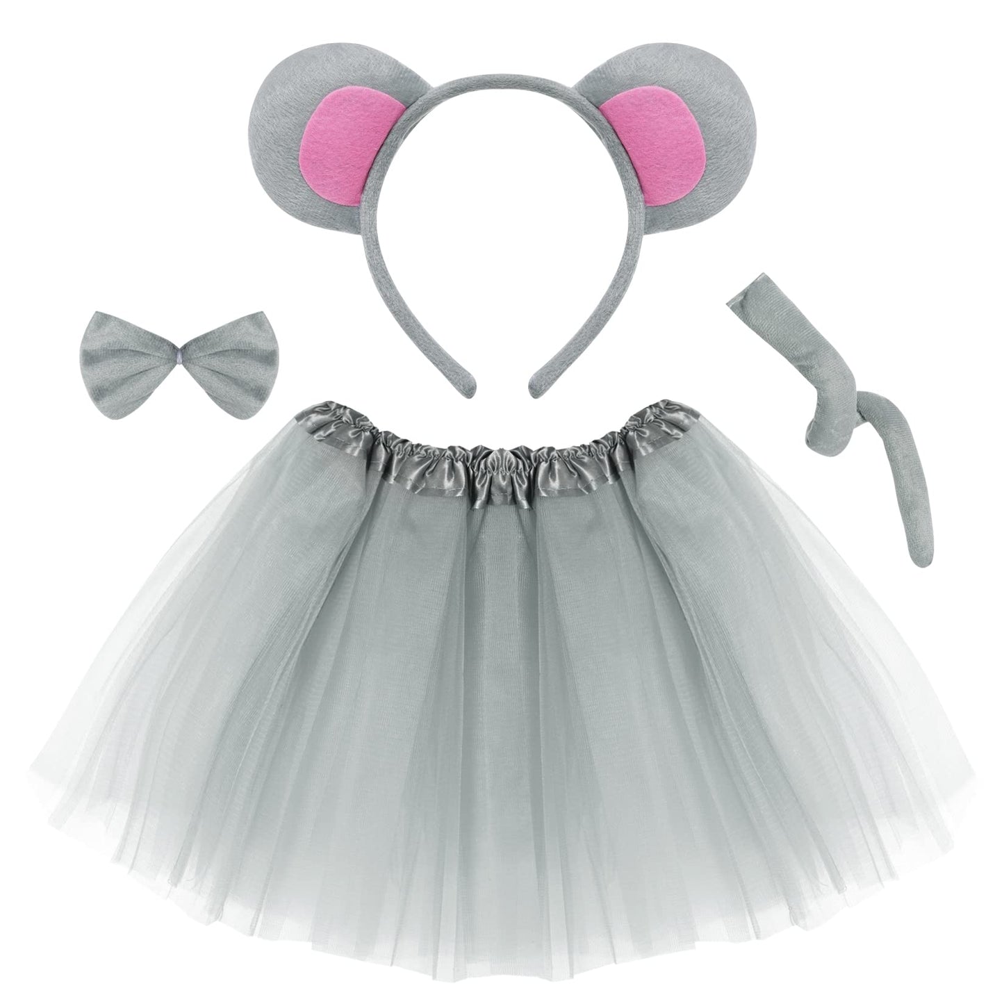 Jmkcoz Kids Gray Mouse Costume Kit – Ears Headband, Bowtie, Tail & Tutu