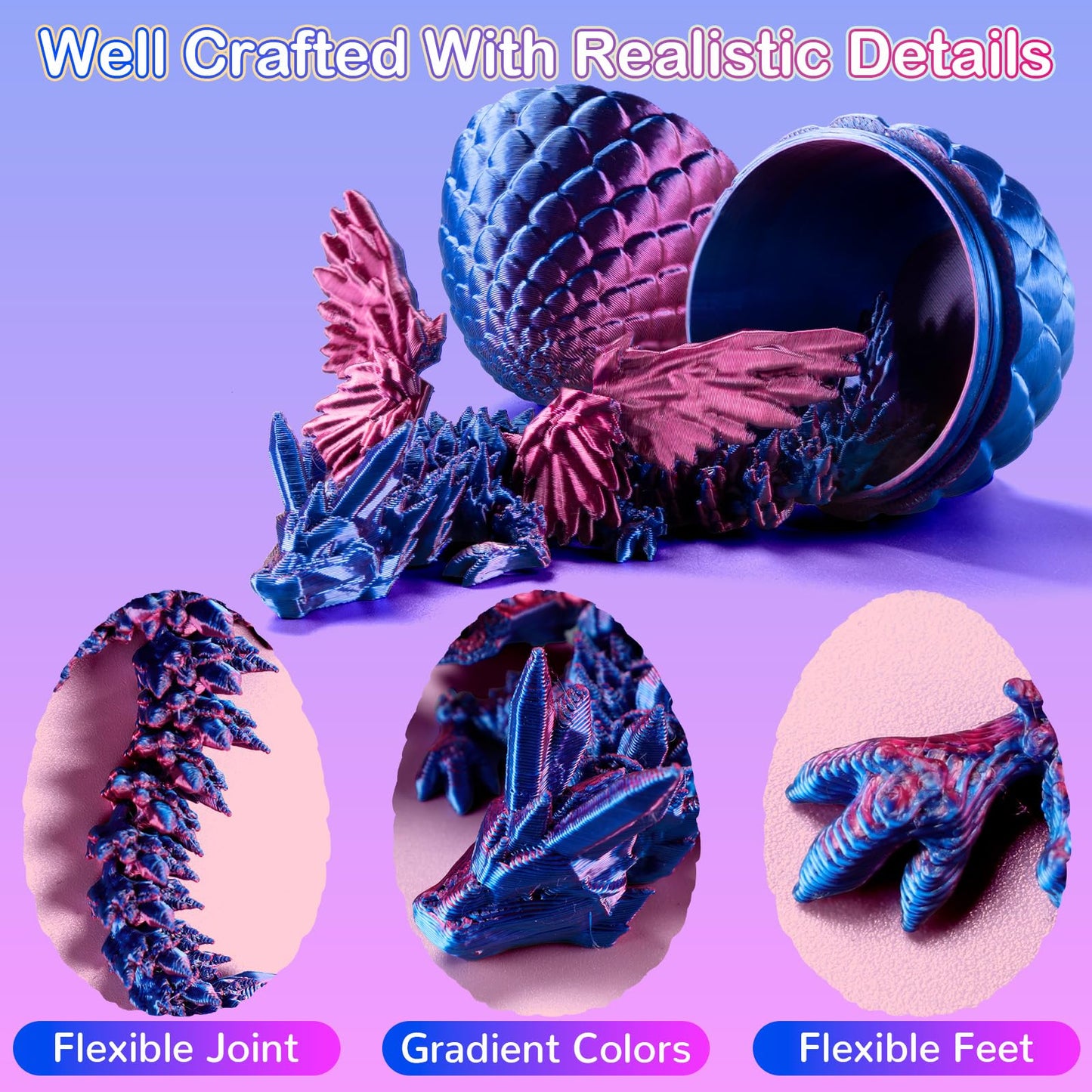 JMMICO 8Pcs 3D Printed Dragon Eggs with Inside Dragon – Articulated Fidget Toys & Decor