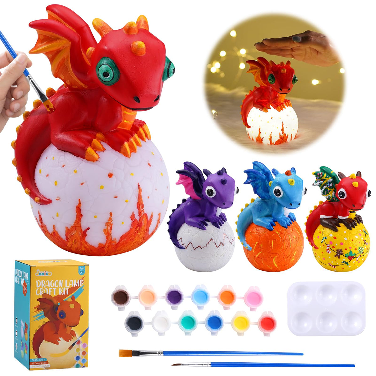JMMICO Paint Your Own Dragon Lamp Kit – DIY Dragon Night Light for Kids 6-12