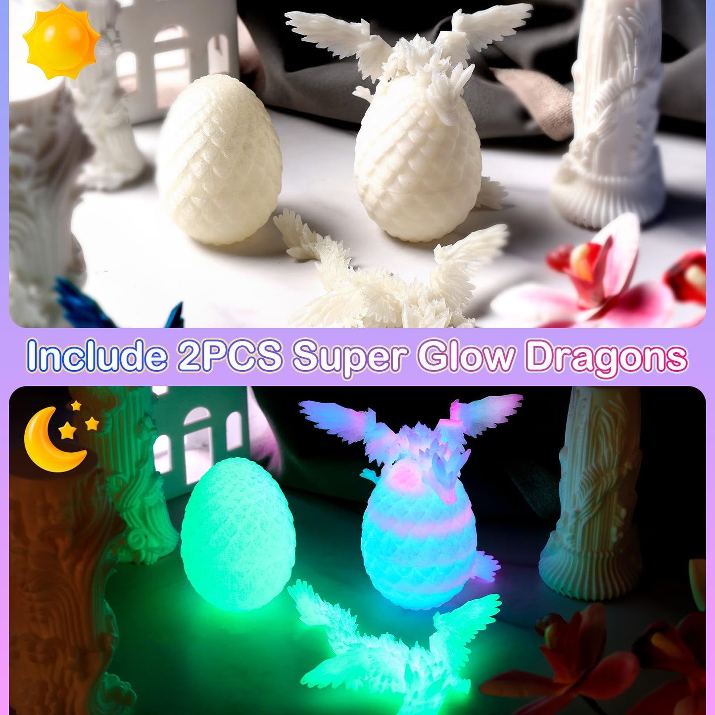 JMMICO 8Pcs 3D Printed Dragon Eggs with Inside Dragon – Articulated Fidget Toys & Decor