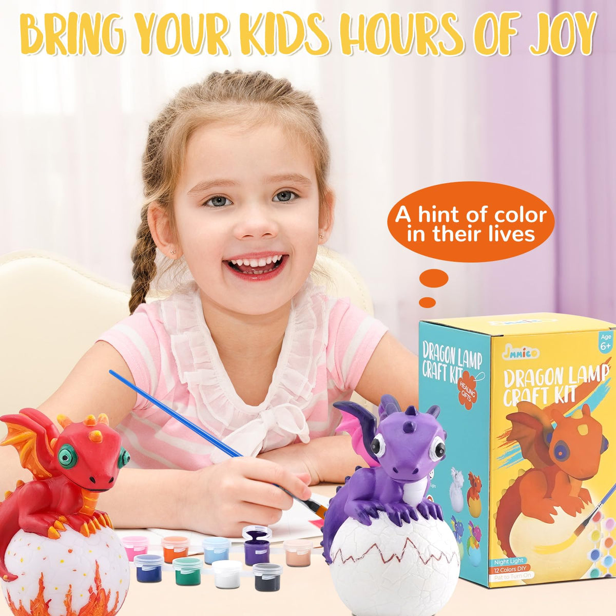 JMMICO Paint Your Own Dragon Lamp Kit – DIY Dragon Night Light for Kids 6-12