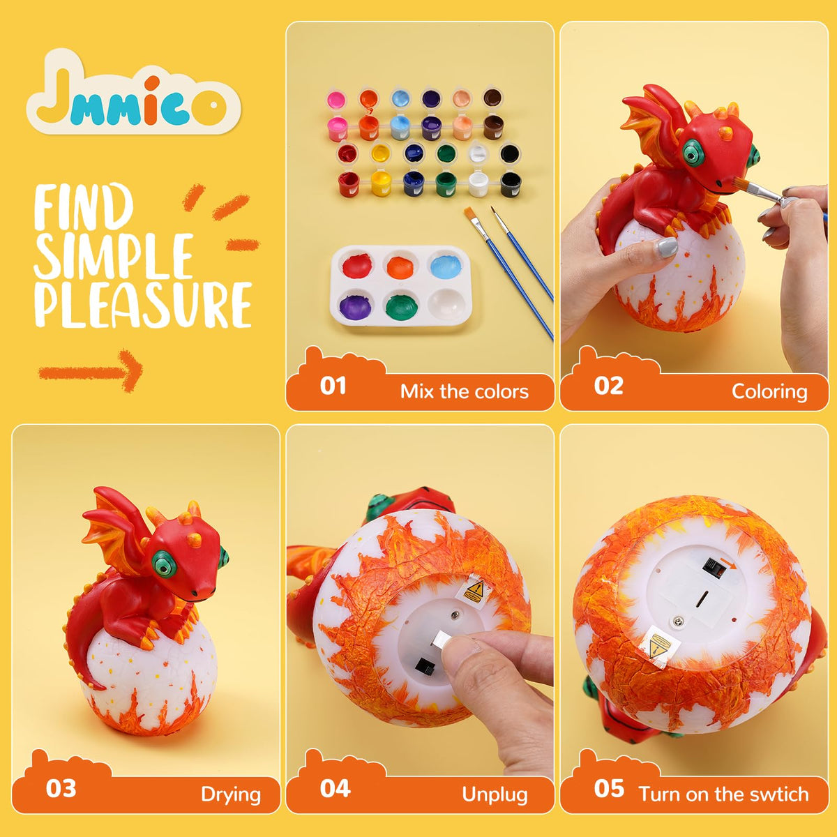 JMMICO Paint Your Own Dragon Lamp Kit – DIY Dragon Night Light for Kids 6-12